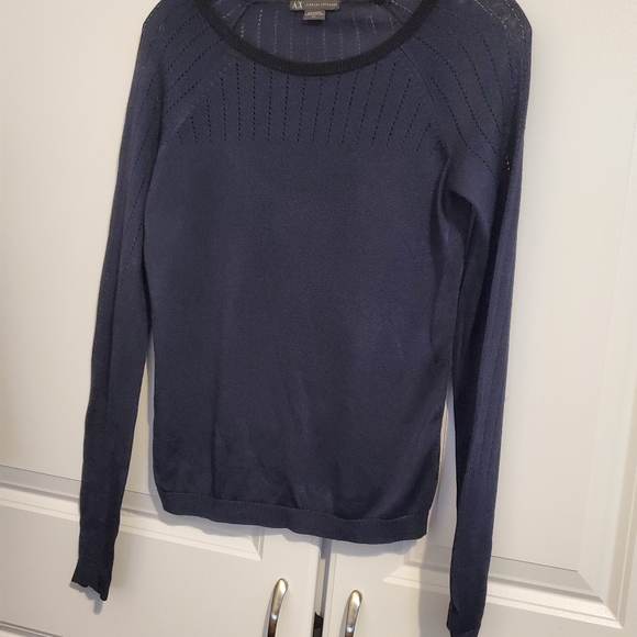 ARMANI EXCHANGE LIGHT WEIGHT LONG SLEEVE CREW NECK NAVY BLUE SWEATER BLOUSE. SML - Picture 6 of 11
